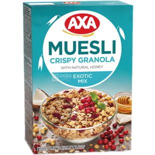 AXA, Crispy, Exotic Mix, 270 г, Мюсли Криспы, Экзотик Микс, медовые, кокос, клюква, семена льна, сухой завтрак, быстрого пригото
