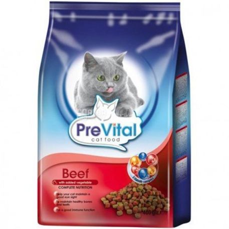 Cat food with beef and vegetables, dry, 1.8 kg, TM PreVital