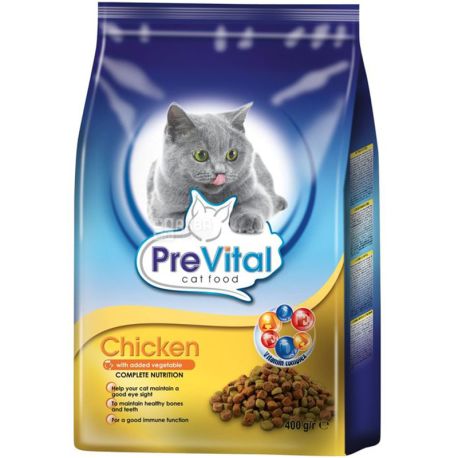 PreVital, 400 г, Корм ​​для котів з куркою і овочами, сухий