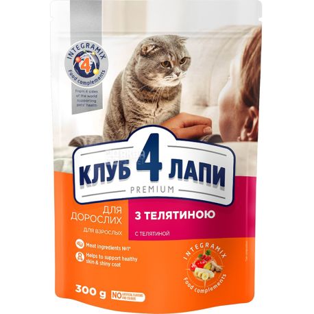 Клуб 4 Лапи, 300 г, Сухий корм для котів, з телятиною