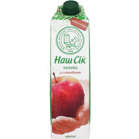 Наш Сік, 0,95 л, Яблочный нектар с клетчаткой, неосветленный