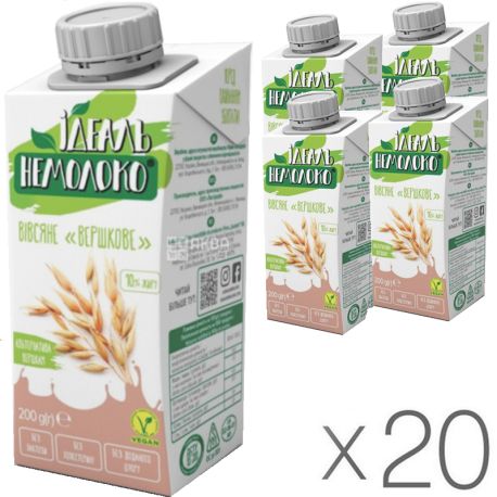 Идеаль Немолоко, 200 г, упаковка 20 шт., Напиток овсяный, сливочный, 10%