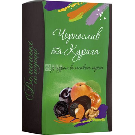 Волинські солодощі, 400 г, Цукерки Чорнослив і Курага, з волоським горіхом, в шоколаді