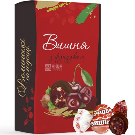 Волынские Сладости, 400 г, Конфеты, Вишня с фундуком в шоколаде