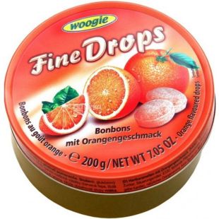 Woogie, Fine Drops, 200 г, Льодяники із смаком Апельсину Вуггі, ж/б