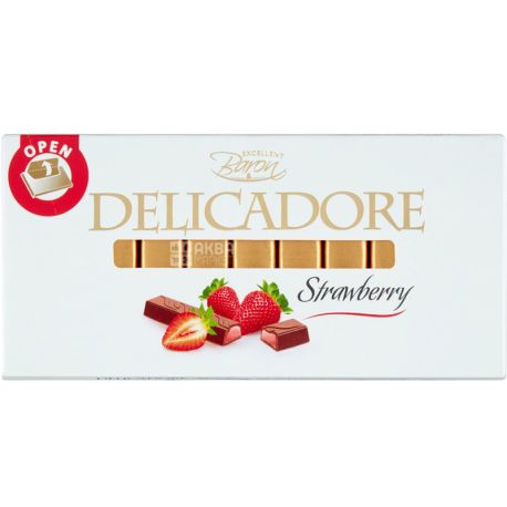 Baron Excellent, Delicadore Strawberry, 200 g, Milk Chocolate, Strawberry Filled, Portion