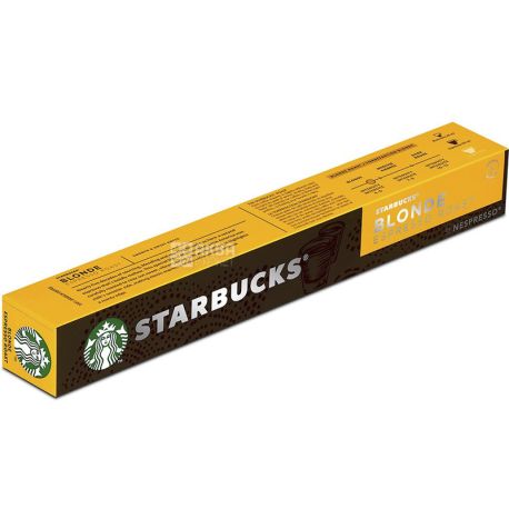 Starbucks, Blonde Espresso Roast, 10 шт, Кава в капсулах, легкого обсмажування, тип неспрессо
