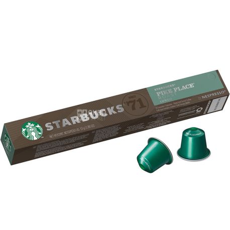 Starbucks, Pike Place Roast Lungo, 10 шт, Кава в капсулах, середнього обсмаження, тип неспрессо