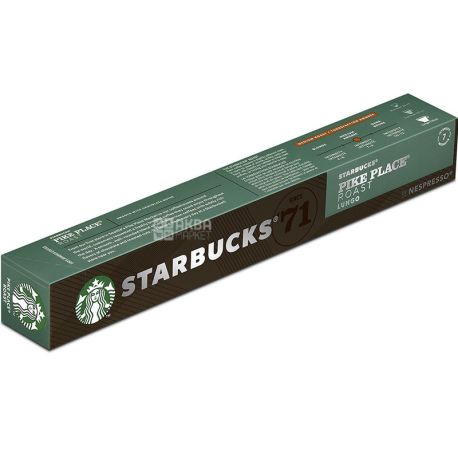 Starbucks, Pike Place Roast Lungo, 10 шт, Кава в капсулах, середнього обсмаження, тип неспрессо
