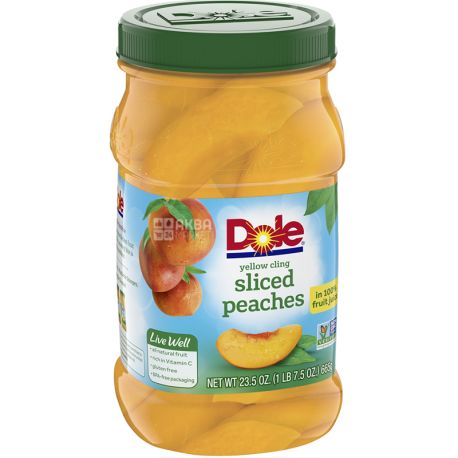 Dole, Sliced Peaches, 665 г, Слайси персика у фруктовому соку