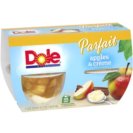 Dole, Apples & Creme Parfait, 4 х 123 г, Кремове парфе, зі шматочками яблука в кориці