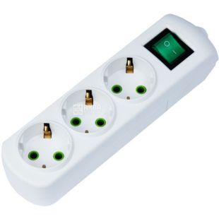 Lezard, Letitia, Колодка на 3 розетки, из заземлением и выключателем, белая