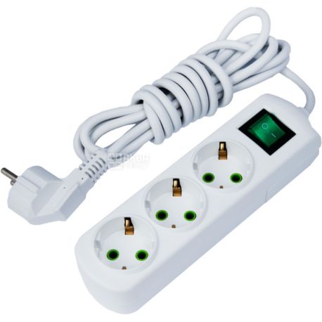 Lezard, Letitia, 3-socket extension cord, with grounding and switch, 3 m, white