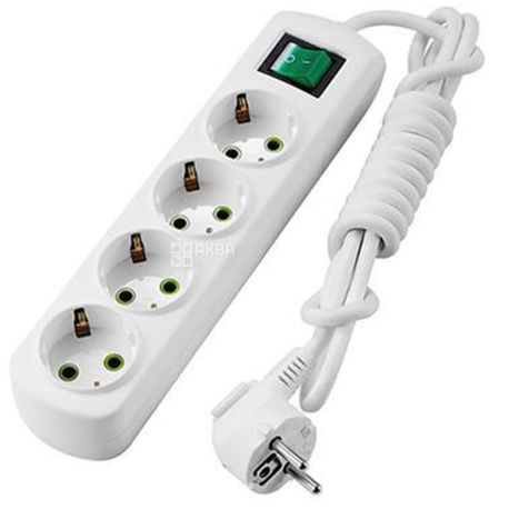 Lezard, Letitia, Extension cord 4 sockets, with grounding and switch, 3 m, white