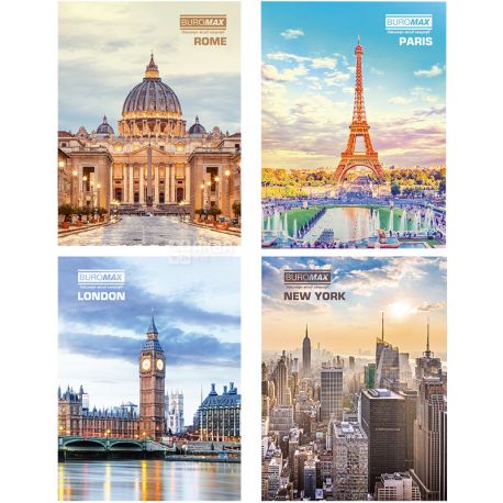 Buromax Capitals of the World, 80 sheets, Stationery book, A4, cell, offset, hard laminated cover, assorted