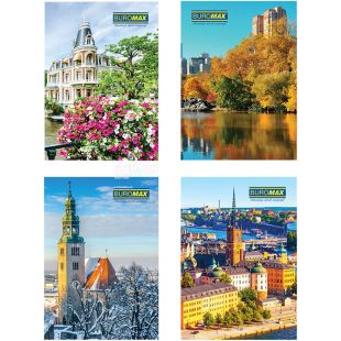 Buromax Jobmax, Города и сезоны, 96 листов, Книга канцелярская, А4, клетка, офсет, твердая ламинированная обложка, ассорти