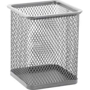 Buromax, 80х80х97мм, Подставка для ручек квадратная, металл, серебристая