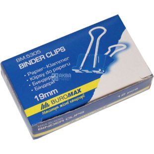 Buromax, 12 шт., Биндер-зажим для бумаги, 19 мм, черный