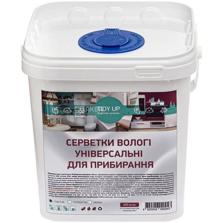 Tidy up, 17,5 х 15 см, Серветки вологі, універсальні для прибирання, 400 шт.