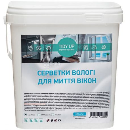 Tidy up Dispenser systems, 400 шт, Серветки вологі, для миття вікон, 17,5х15 см