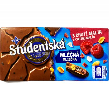 Studentska, Шоколад молочний з малиною і арахісом, 180 г