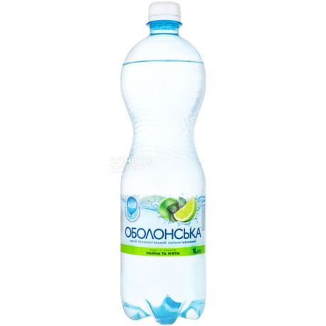 Оболонская, 1 л, Вода, со вкусом лайма и мяты, сильногазированная