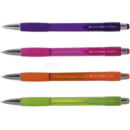 Buromax Bright, 1 шт. х 0,7 мм, Ручка кулькова, автоматична, пластиковий корпус, синє чорнило, асорті