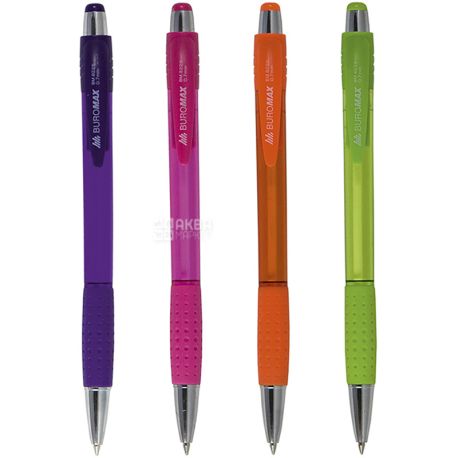 Buromax Bright 2 Pens Ballpoint Pens Automatic Set Plastic Body Rubber Grip Blue Ink 0.7mm