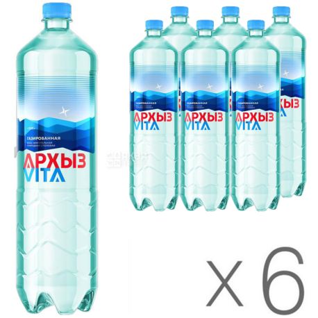 Архыз, 1,5 л, Упаковка 6 шт., Вода минеральная газированная, ПЭТ