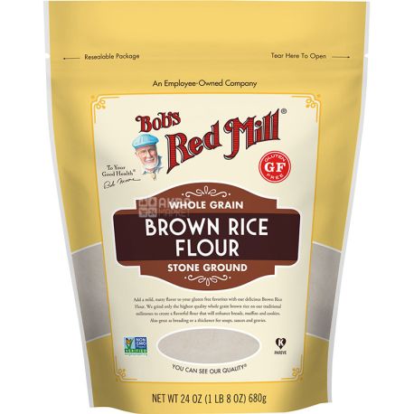 Bob's Red Mill, Brown Rice, 0,68 кг, Мука из коричневого риса, без глютена