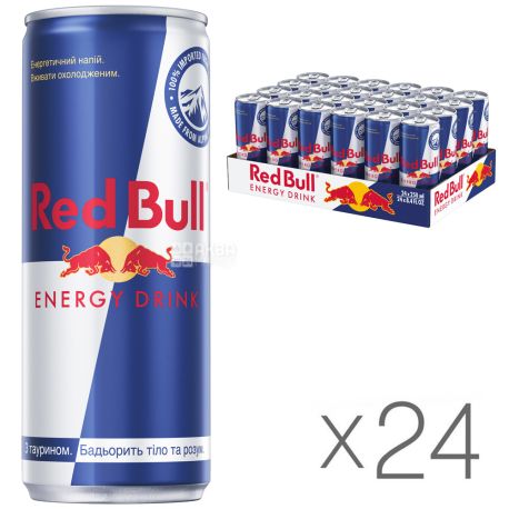 Red Bull, упаковка 24 шт. по 0,25 л, Напиток энергетический Ред Булл