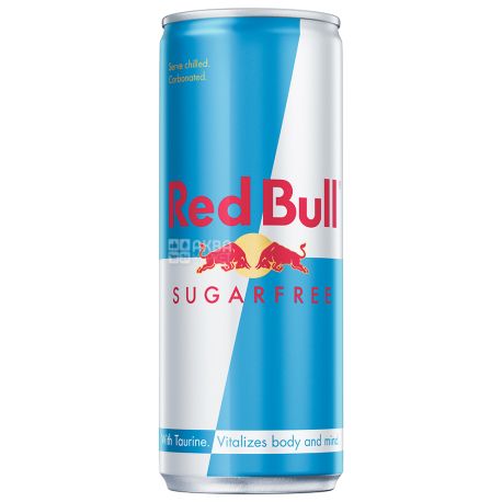 Red Bull Sugarfree, упаковка 24 шт. по 0,25 л, Напиток энергетический Ред Булл, без сахара