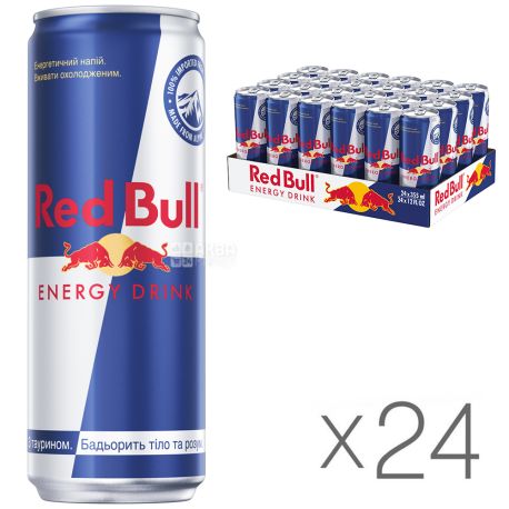 Red Bull, упаковка 24 шт. по 0,35 л, Напій енергетичний, безалкогольний, газований