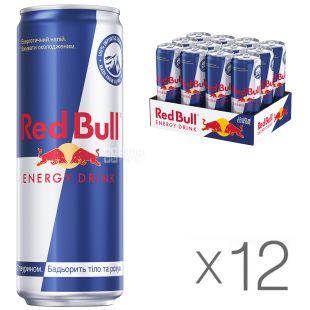 Red Bull, упаковка 12 шт. по 0,47 л, Напій енергетичний, безалкогольний, газований