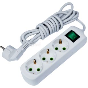 Lezard, Letitia, Удлинитель на 3 розетки, с заземлением и выключателем, 10 м, белый