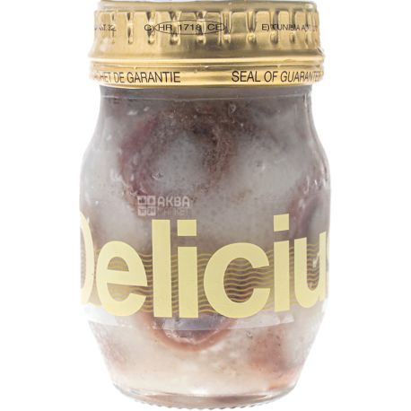 Delicius, 90 г, Філе-рулетик з анчоусів в оливковій олії