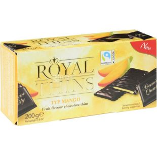  Halloren, Royal Thins, 200 г, Шоколад черный, порционный, с манго, 49%