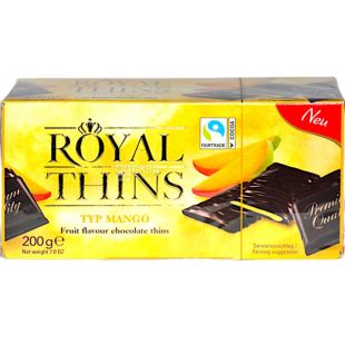  Halloren, Royal Thins, 200 г, Шоколад черный, порционный, с манго, 49%