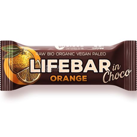 Lifefood, Lifebar InChoco Orange, 40 г, Батончик органический, Апельсин в шоколаде