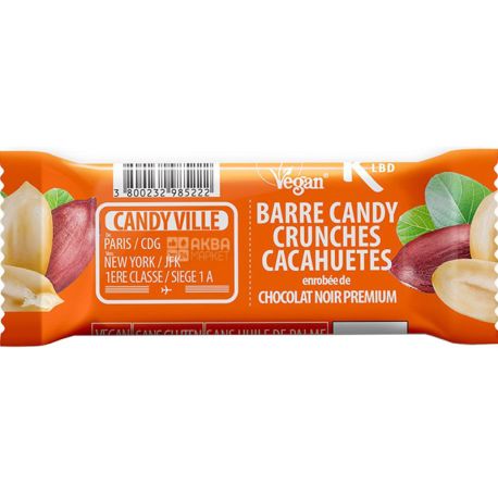 Candy Ville, 50 г, Батончик Хрустящий арахис, в темном шоколаде, органический