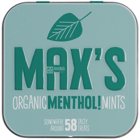 Max's Organic Mints, 35 г, Драже со вкусом ментола, органическое