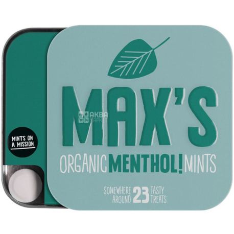 Max's Organic Mints, 35 г, Драже со вкусом ментола, органическое