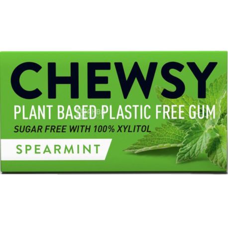 Chewsy Spearmint, 15 г, Жувальна гумка, М'ята кучерява, вегетаріанська, без цукру