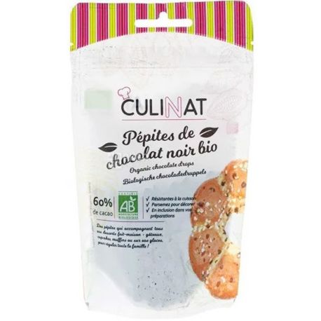 Culinat, 100 г, Дропсы из темного шоколада, 60%, органические
