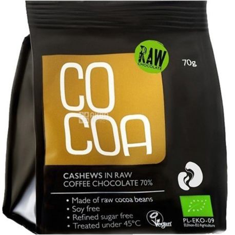 Co Сoa, Cashews, 70 г, Кешью в сыром шоколаде, 70%, органический