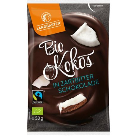 Landgarten, 50 г, Кокос в черном шоколаде, органический