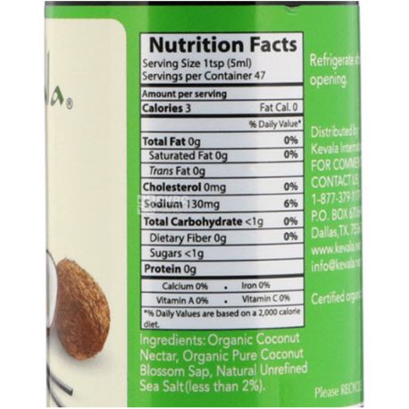 Kevala, Organic Coconut Aminos, 236 мл, Кокосовый соус с аминокислотами, органический
