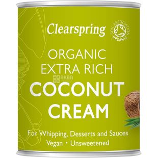 Clearspring, Organic Extra Rich Coconut Cream, 200 мл, Кокосові вершки, 30%, органічні, ж/б