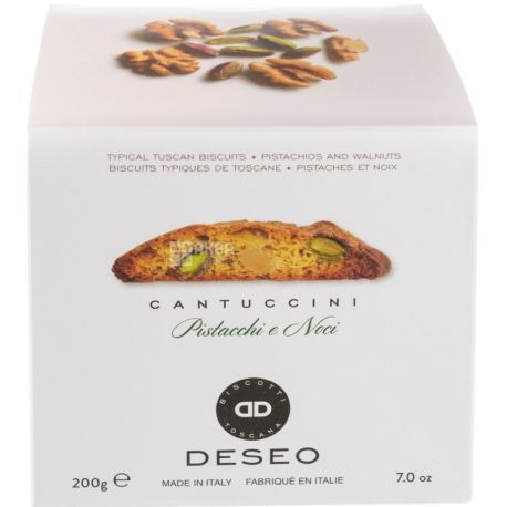 Deseo, Pistachio, 200 г, Печенье Кантуччини Тосканское с фисташками и грецким орехом