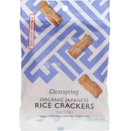 Clearspring, Rice Crackers, 50 г, Крекери рисові з соєвим соусом Тамарі